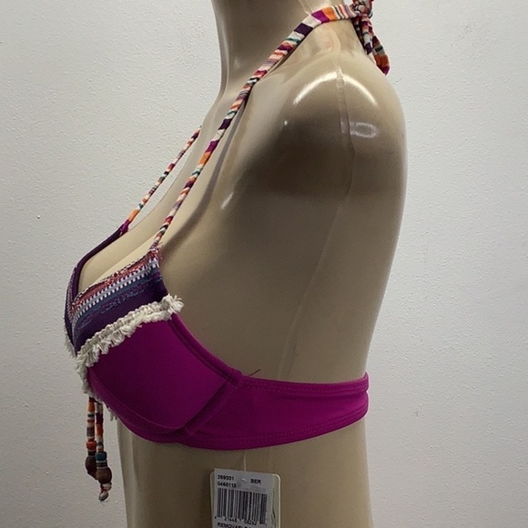 Lucky Brand Size Small Underwire Tribal Print Trim With Fringe Bikini Top. New - Picture 5 of 9